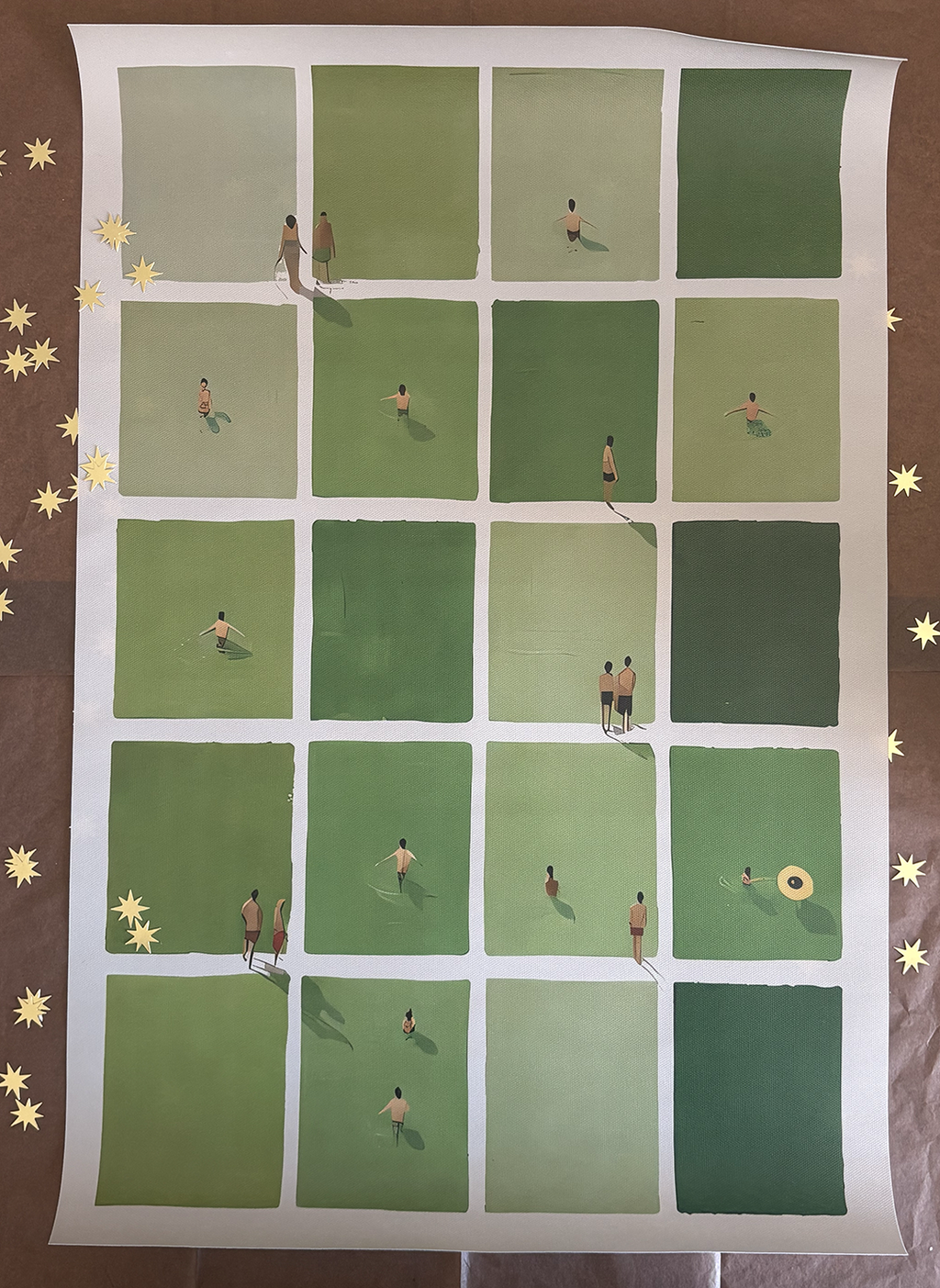 Green Squares Frameless Canvas Print 40x60cm