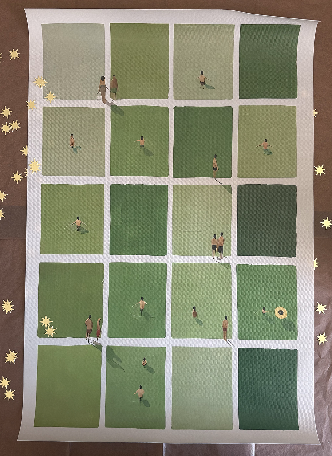 Green Squares Frameless Canvas Print 40x60cm